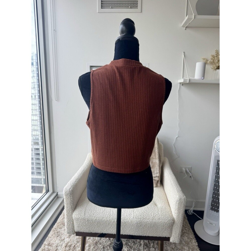 Shein Brown Mock Neck Ribbed Sleeveless Crop Top Size 2XL NEW - Picture 2 of 4